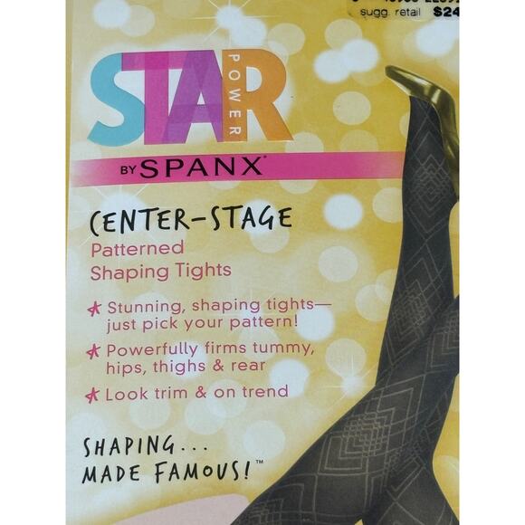 Spanx NWT Star Power Black Center Stage Diamond Patterned Shaping Tights Size C - Picture 3 of 5